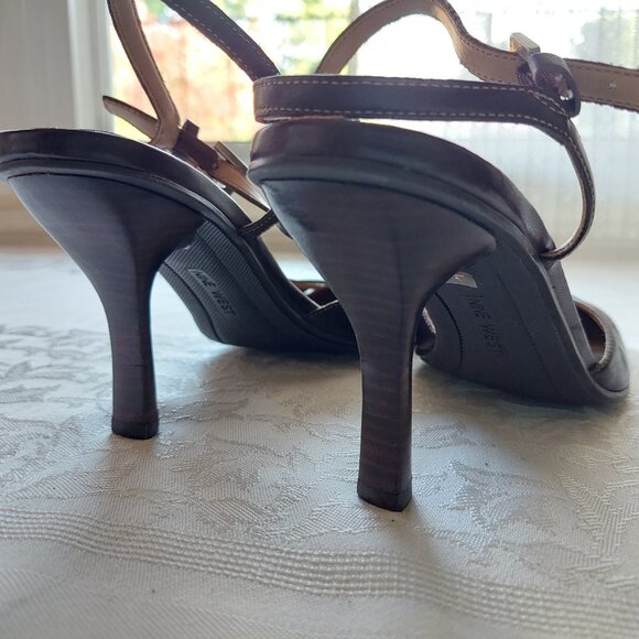 Nine West Slingback Solid Women's Leather Upper Heels Sandals, Size 7.4 - Picture 3 of 8